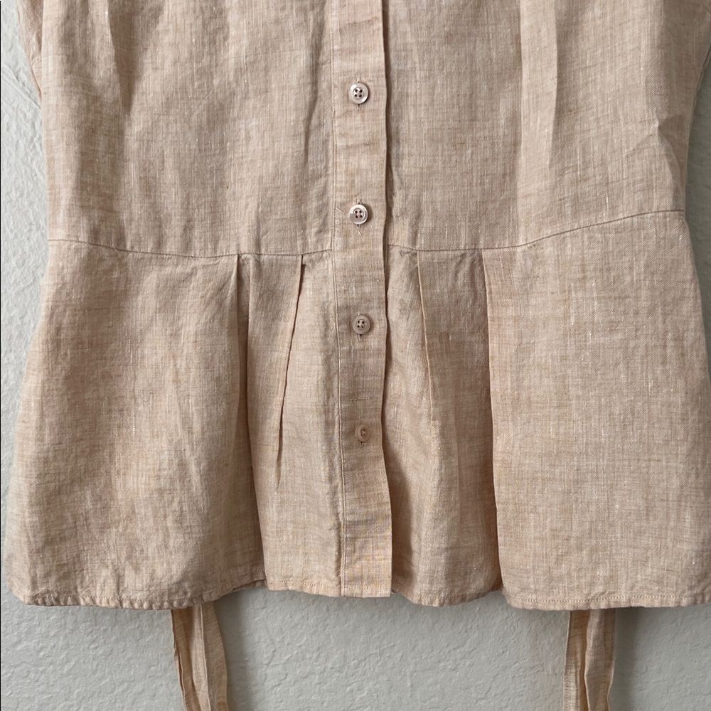 Like New! Thomas Pink 100% Linen Button-Front Belted Peplum Top in Size 8 - Picture 2 of 14